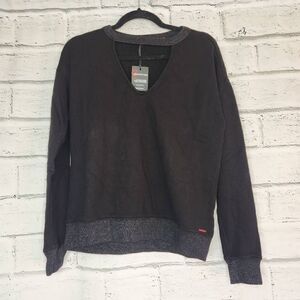 Philanthropy Keyhole Cutout Long Sleeve Pullover Sweater Black Gray Small NWT